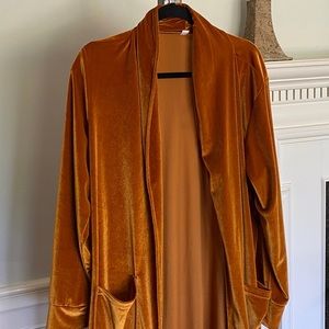 Gold Jeweled Tone Velvet Size Large Coat Silky Smooth Shawl Collar Pockets NEW!